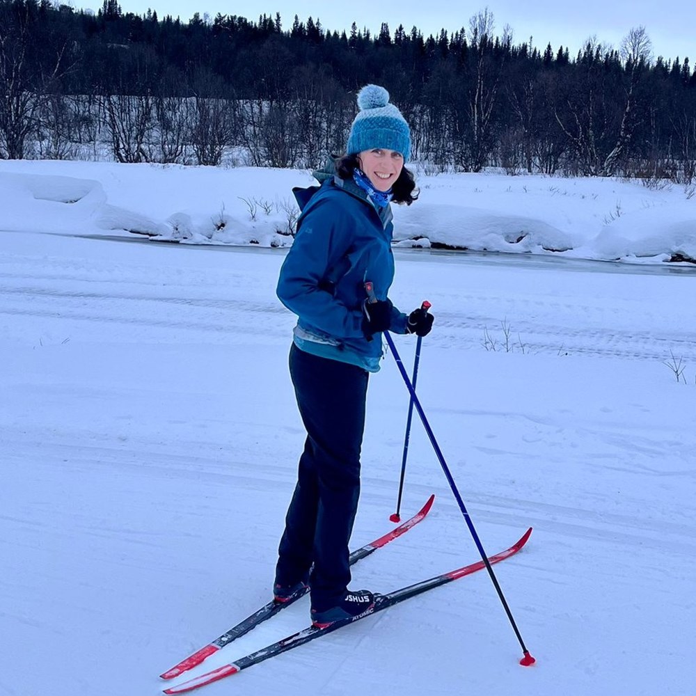 A woman skiing